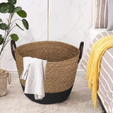 3 Piece Cotton Rope Stripe Carry Handles Storage Baskets Set - Front View