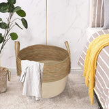 3 Piece Cotton Rope Stripe Carry Handles Storage Baskets Set - Front View