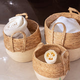 3 Piece Cotton Rope Stripe Carry Handles Storage Baskets Set - Side View