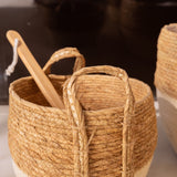 3 Piece Cotton Rope Stripe Carry Handles Storage Baskets Set - Top-Down View