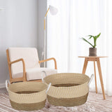 2 Piece Cotton Rope Stripe Carry Handles Storage Baskets set - Front View