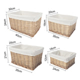 4 Piece Wicker Storage Baskets With Liner Set - Side View