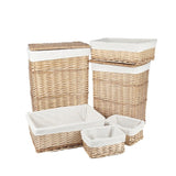6 Piece Wicker Storage Baskets With Liner Set - 45-Degree Angle