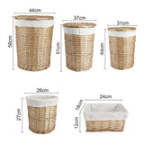 5 Piece Wicker Storage Baskets With Liner Set - Side View