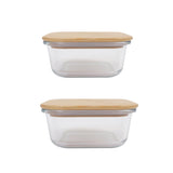 2pc Bamboo Cover Food Container Medium and Large - Front View