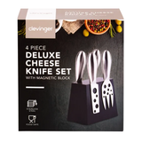 Clevinger Hobson 4 Piece Stainless Steel Cheese Knife Set With Magnetic Block - Top-Down View