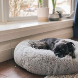 Plush Donut Faux Fur Calming Pet Nest - Grey - M - Front View