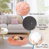 Plush Donut Faux Fur Calming Pet Nest - Salmon Pink - L - Side View