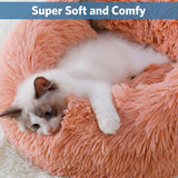 Plush Donut Faux Fur Calming Pet Nest - Salmon Pink - M - Front View