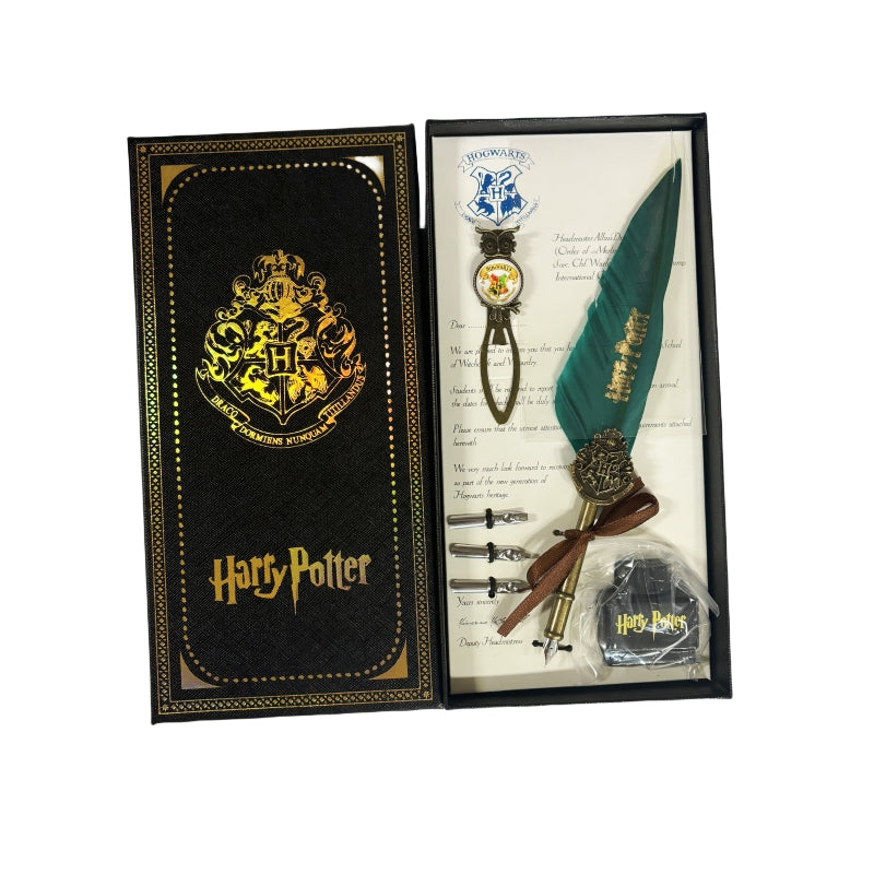 Harry Potter Vintage Feather Dip Pen Writing Set with ink Calligraphy Quill Pen Gifts - NAVY BLUE