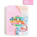 Water paint colour set with brush metal case Portable 60 PCs Concentrated block - Blue - 45-Degree Angle