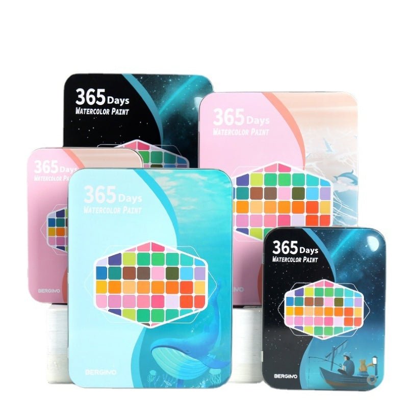 Water paint colour set with brush metal case Portable 60 PCs Concentrated block - Pink