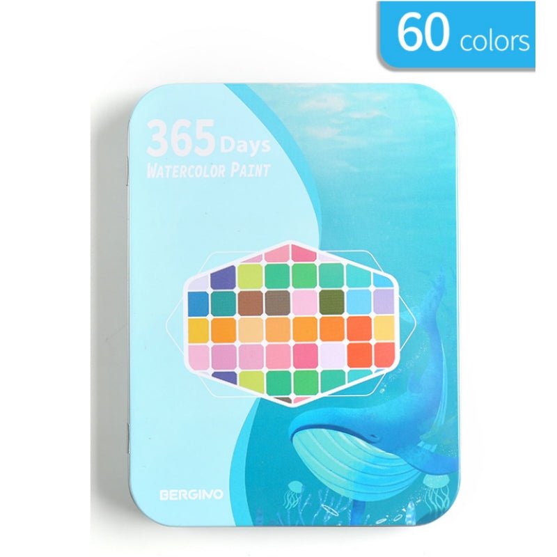 Water paint colour set with brush metal case Portable 60 PCs Concentrated block - Pink