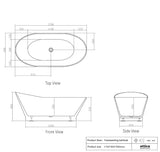 1500/1700*750/800*680mm INS OTTI London Gloss White Special Shape Curved Acrylic Freestanding Bathtub - Front View