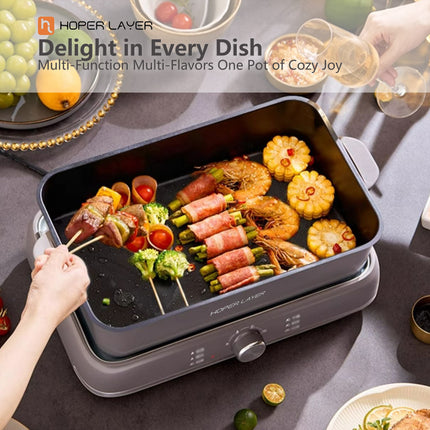 HOPER LAYER Electric Hot Pot 6L ??Multifunctional Nonstick Cooker with Grill, Boil, Simmer & Fry Modes 2000W Power, Square Removable Pot