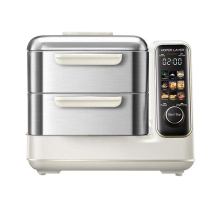 Hoper Layer Electric Food Steamer 16L Large Capacity 10 Second Start 24H Timer Independent Water Tan