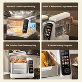 Hoper Layer Electric Food Steamer 16L Large Capacity 10 Second Start 24H Timer Independent Water Tank - Side View