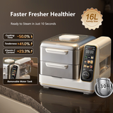 Hoper Layer Electric Food Steamer 16L Large Capacity 10 Second Start 24H Timer Independent Water Tank - Rear View