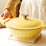 BUYDEEM CP581 Enameled Cast Iron Dutch Oven Yellow - Rear View