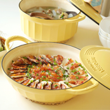 BUYDEEM CP581 Enameled Cast Iron Dutch Oven Yellow - Close-Up Angle