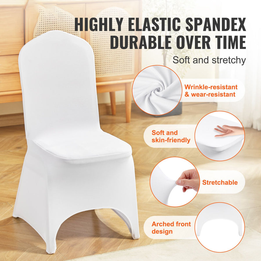 Stretch Spandex Folding Chair Covers, Universal Fitted Arched Front Cover, Removable Washable Protective Slipcovers, for Wedding, Holiday, Banquet, Party, Celebration, Dining (100PCS White)