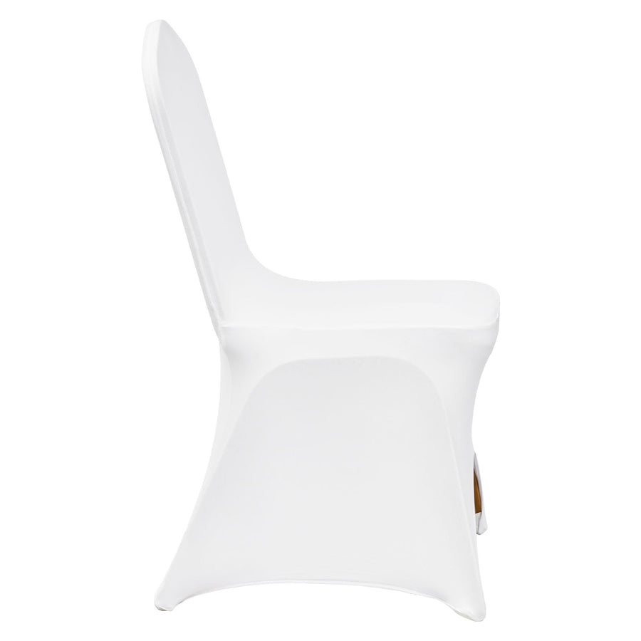 Stretch Spandex Folding Chair Covers, Universal Fitted Arched Front Cover, Removable Washable Protective Slipcovers, for Wedding, Holiday, Banquet, Party, Celebration, Dining (100PCS White)