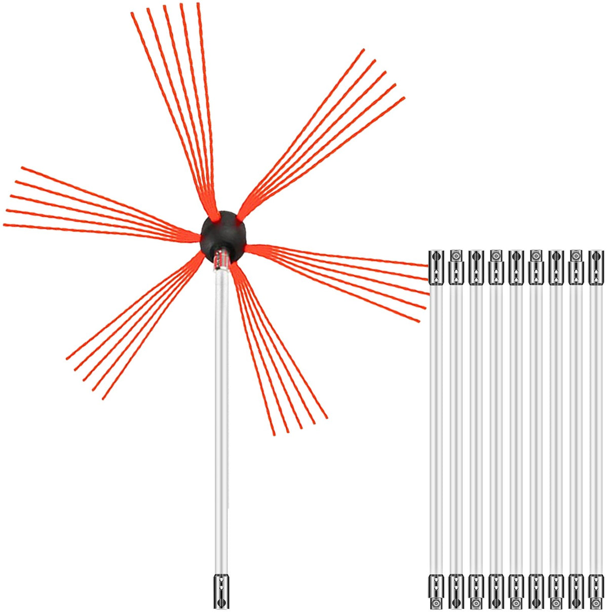 Chimney Sweep Kit 33FT Chimney Cleaning Kit Nylon Sooteater Chimney Cleaning Kit Flexible Brush Head Chimney Sweeping Kit Easy Connecting Chimney Brush With 10 White Rods