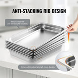 VEVOR 6 Pack Hotel Pans, Full Size Anti-Jam Steam Pan, 0.8mm Thick Stainless Steel Restaurant Steam Table Pan, 2.5-Inch Deep Commercial Table Pan, - Top-Down View