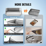 VEVOR 6 Pack Hotel Pans, Full Size Anti-Jam Steam Pan, 0.8mm Thick Stainless Steel Restaurant Steam Table Pan, 4-Inch Deep Commercial Table Pan,