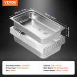 VEVOR 6 Pack Hotel Pans, Full Size Anti-Jam Steam Pan, 0.8mm Thick Stainless Steel Restaurant Steam Table Pan, 4-Inch Deep Commercial Table Pan, Catering Storage Food Pan, for Industrial & Scientific - Close-Up Angle