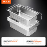 VEVOR 6 Pack Hotel Pans, Full Size Anti-Jam Steam Pan, 0.8mm Thick Stainless Steel Restaurant Steam Table Pan, 6-Inch Deep Commercial Table Pan,