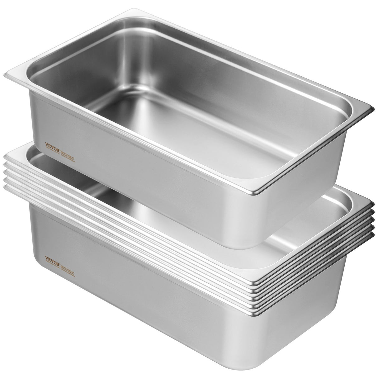 VEVOR 6 Pack Hotel Pans, Full Size Anti-Jam Steam Pan, 0.8mm Thick Stainless Steel Restaurant Steam Table Pan, 6-Inch Deep Commercial Table Pan,