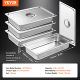 VEVOR 4 Pack Hotel Pans, Full Size Anti-Jam Steam Pan with Lid, 0.8mm Thick Stainless Steel Steam Table Pan, 4-Inch Deep Commercial Table Pan, Catering Storage Food Pan, for Industrial & Scientific - Close-Up Angle