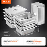 VEVOR 8 Pack Hotel Pans, 1/2 Size Anti-Jam Steam Pan with Lid, 0.8mm Thick Stainless Steel Steam Table Pan, 4-Inch Deep Commercial Table Pan, Catering Storage Food Pan, for Industrial & Scientific - Rear View