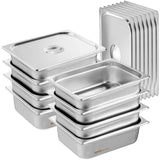 VEVOR 8 Pack Hotel Pans, 1/2 Size Anti-Jam Steam Pan with Lid, 0.8mm Thick Stainless Steel Steam Table Pan, 4-Inch Deep Commercial Table Pan, Catering Storage Food Pan, for Industrial & Scientific - Low Angle
