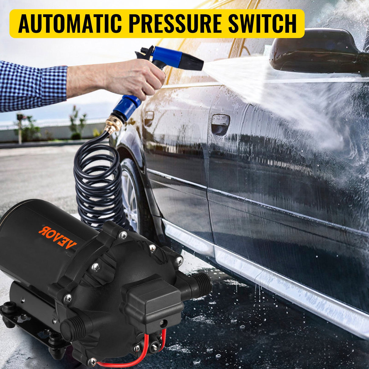 VEVOR RV Water Pump 5.3 GPM 5.5 Gallons Per Minute 12V Water Pump Automatic 70 PSI Diaphragm Pump with 25 Foot Coiled Hose Washdown Pumps for Boats