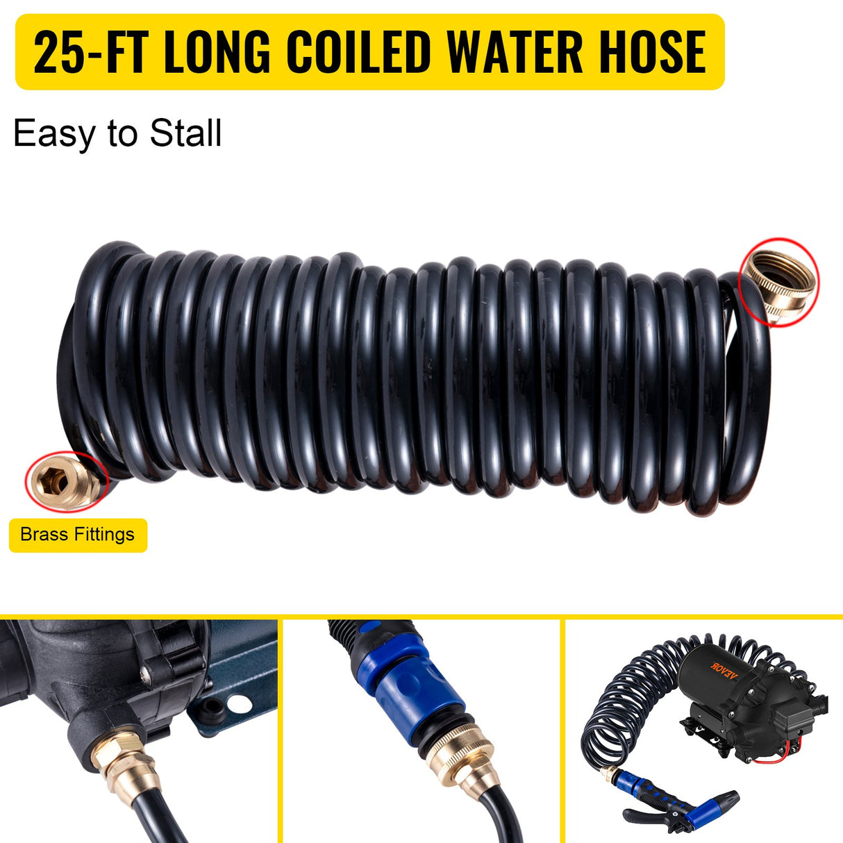 VEVOR RV Water Pump 5.3 GPM 5.5 Gallons Per Minute 12V Water Pump Automatic 70 PSI Diaphragm Pump with 25 Foot Coiled Hose Washdown Pumps for Boats