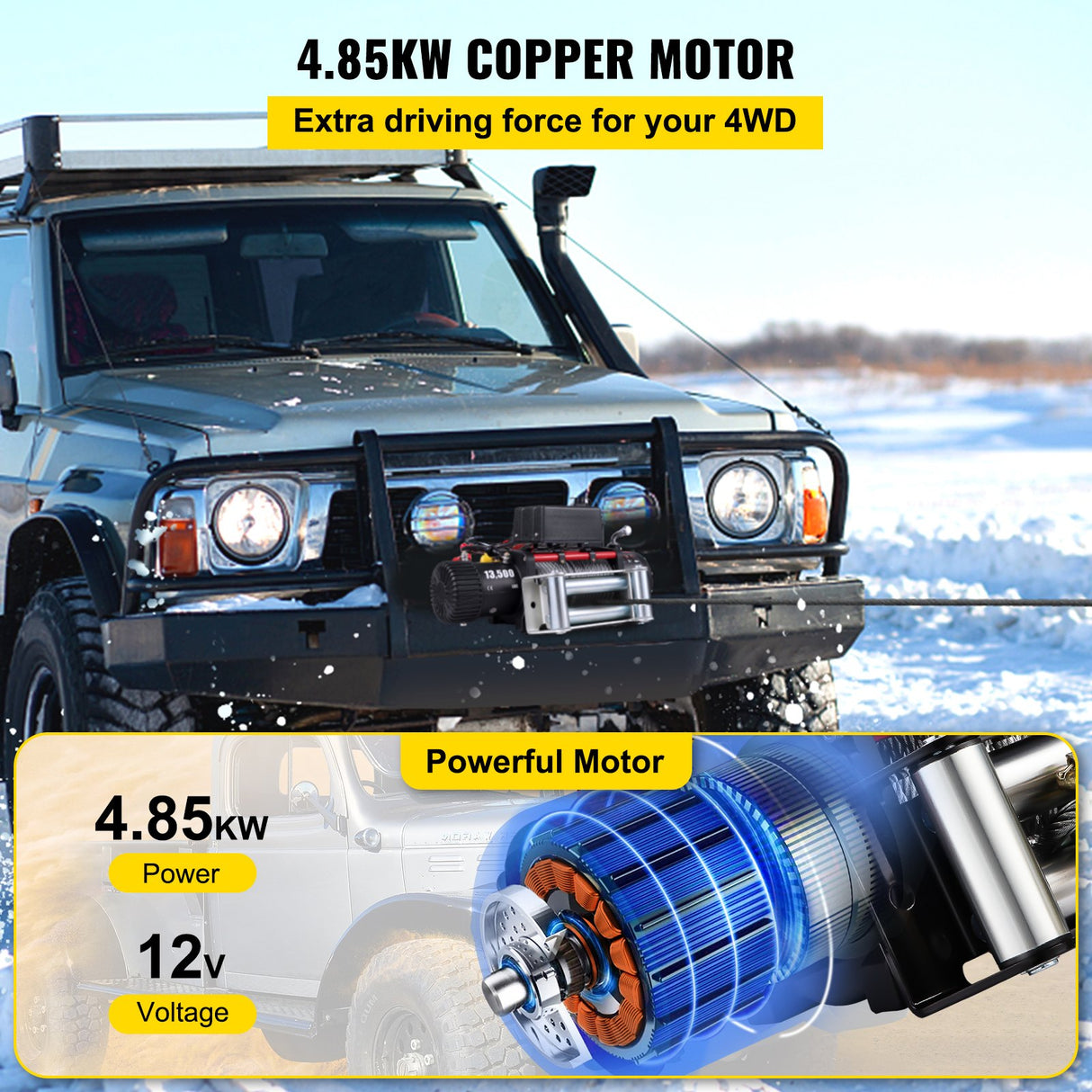 VEVOR Electric Winch Recovery 12v 13500Lb / 6125Kg,Electric Truck Winch with Handle and Wireless Remote Control,13500Lb /6125Kg Electric Truck Winch
