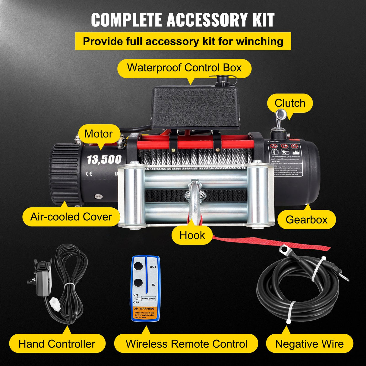 VEVOR Electric Winch Recovery 12v 13500Lb / 6125Kg,Electric Truck Winch with Handle and Wireless Remote Control,13500Lb /6125Kg Electric Truck Winch