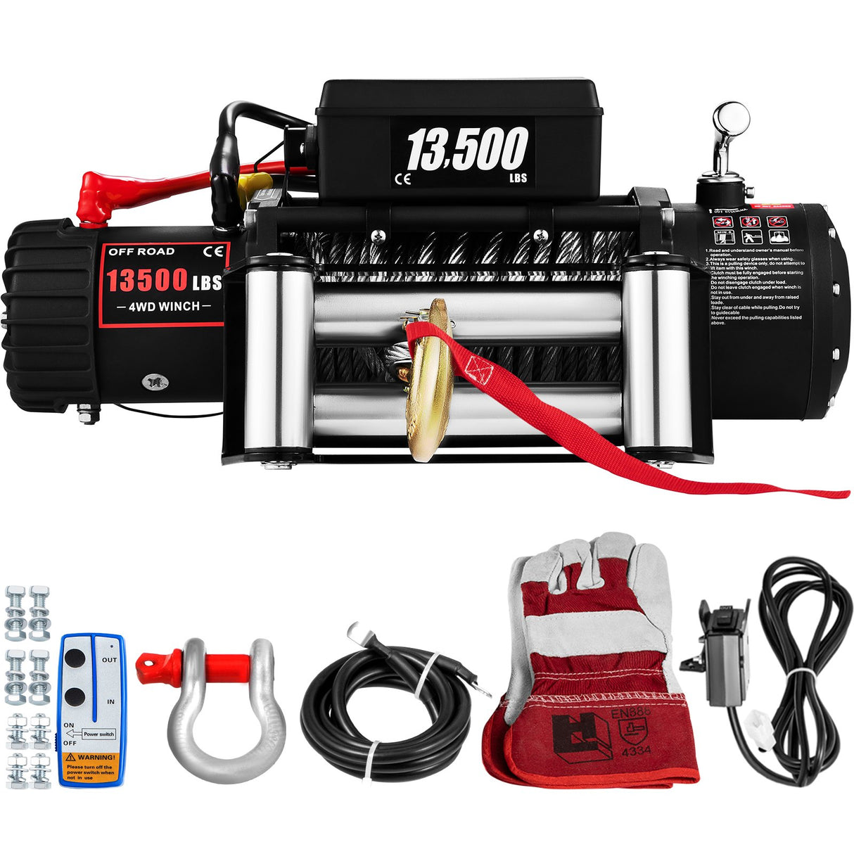 VEVOR Electric Winch 13500lb/6123kg, Steel Cable Recovery Winch 12V, Power Winch with Wireless Remote Control, Handlebar-Mounted Rocker and Powerful
