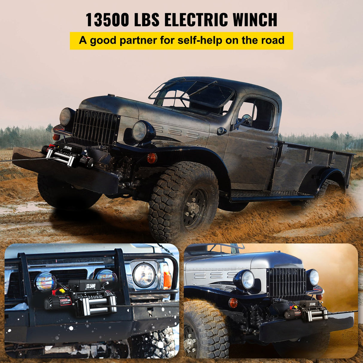 VEVOR Electric Winch 13500lb/6123kg, Steel Cable Recovery Winch 12V, Power Winch with Wireless Remote Control, Handlebar-Mounted Rocker and Powerful