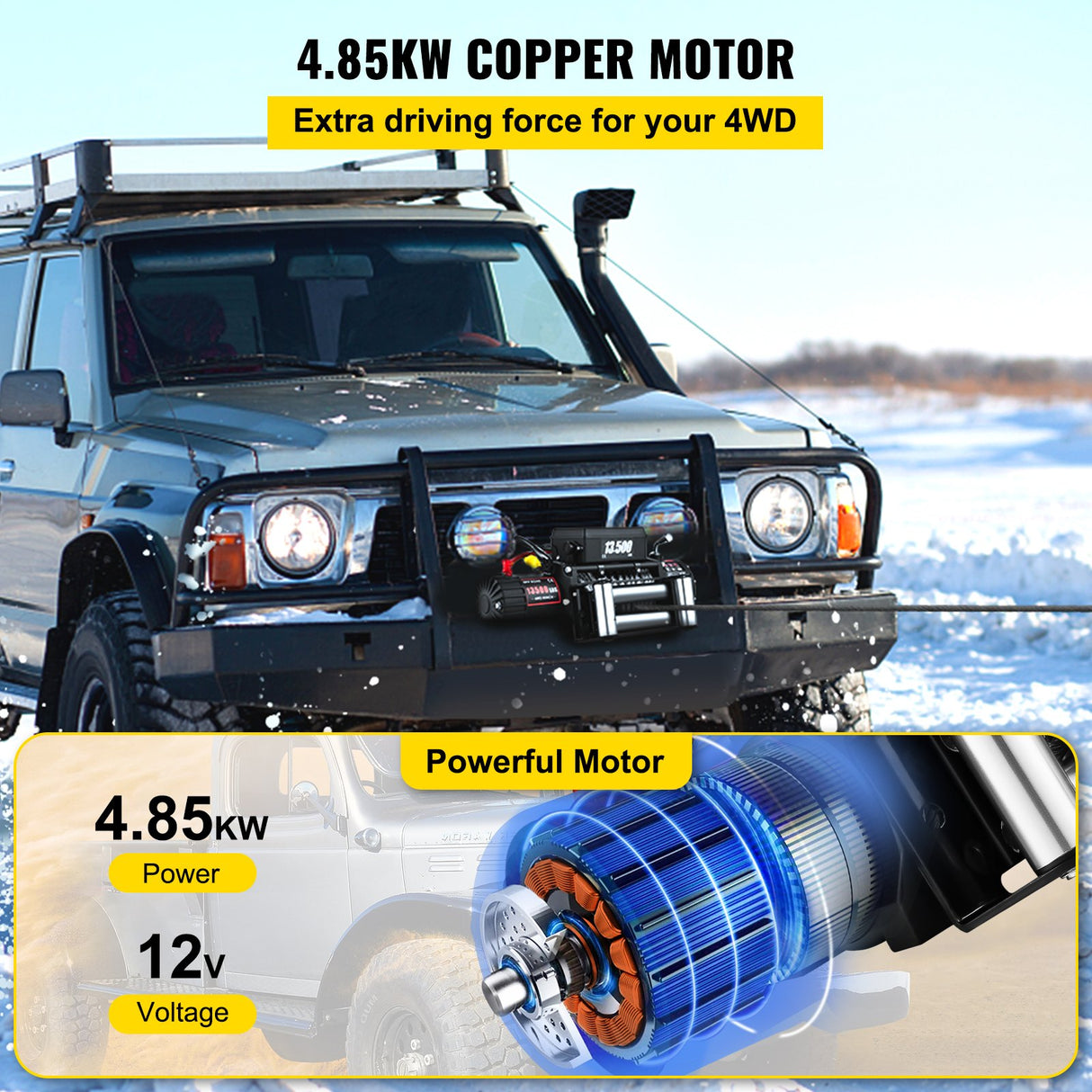 VEVOR Electric Winch 13500lb/6123kg, Steel Cable Recovery Winch 12V, Power Winch with Wireless Remote Control, Handlebar-Mounted Rocker and Powerful