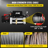 VEVOR Electric Winch 13500lb/6123kg, Steel Cable Recovery Winch 12V, Power Winch with Wireless Remote Control, Handlebar-Mounted Rocker and Powerful