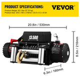 VEVOR Electric Winch 13500lb/6123kg, Steel Cable Recovery Winch 12V, Power Winch with Wireless Remote Control, Handlebar-Mounted Rocker and Powerful
