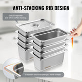 VEVOR 8 Pack Hotel Pans, 1/3 Size Anti-Jam Steam Pan with Lid, 0.8mm Thick Stainless Steel Steam Table Pan, 6-Inch Deep Commercial Table Pan, Catering - Top-Down View