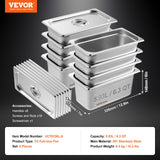 VEVOR 8 Pack Hotel Pans, 1/3 Size Anti-Jam Steam Pan with Lid, 0.8mm Thick Stainless Steel Steam Table Pan, 6-Inch Deep Commercial Table Pan, Catering