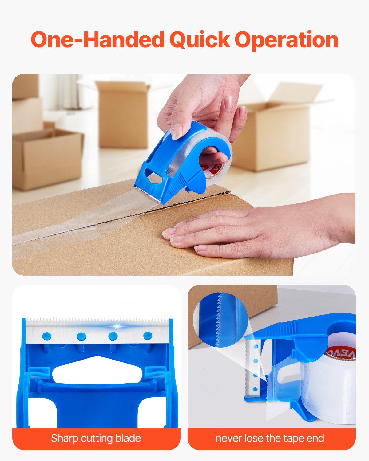 VEVOR Packing Tape 6 Rolls 25 Yards Clear Shipping Tape with Dispenser 2.7 Mil