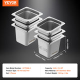 VEVOR 6 Pack Hotel Pans, 1/6  Size Anti-Jam Steam Pan, 0.8mm Thick Stainless Steel Restaurant Steam Table Pan, 6-Inch Deep Commercial Table Pan, Catering Storage Food Pan, for Industrial & Scientific - Close-Up Angle