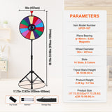 Vevor 18 Inch Tabletop Color Prize Wheel with Folding Tripod Floor Stand 14 Slots Dry Erase - Close-Up Angle