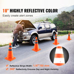 Safety Cones, 4 Pack 18 inch Collapsible Traffic Cones, Construction Cones with Reflective Collars, Wide Base and A Storage Bag, for Traffic Control, Driving Training, Parking Lots
